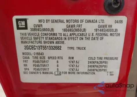 2005 Chevrolet Silverado 1500 Ls from USA, damaged, VIN 2GCEC13T551332682